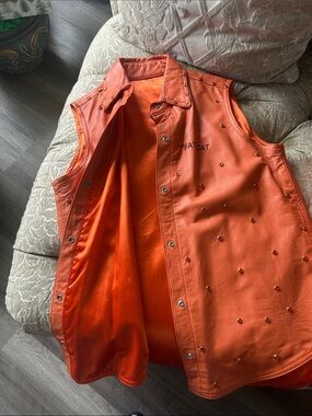 Fat Cat Orange Studded Leather Button-Down Vest